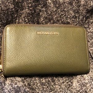 Army green and gold Michael Kors wallet